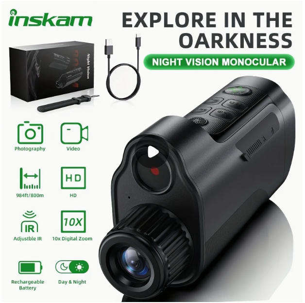INSKAM Infrared Night Vision Scope 10X Magnification, 800m range, HD 1080P Digital Monocular