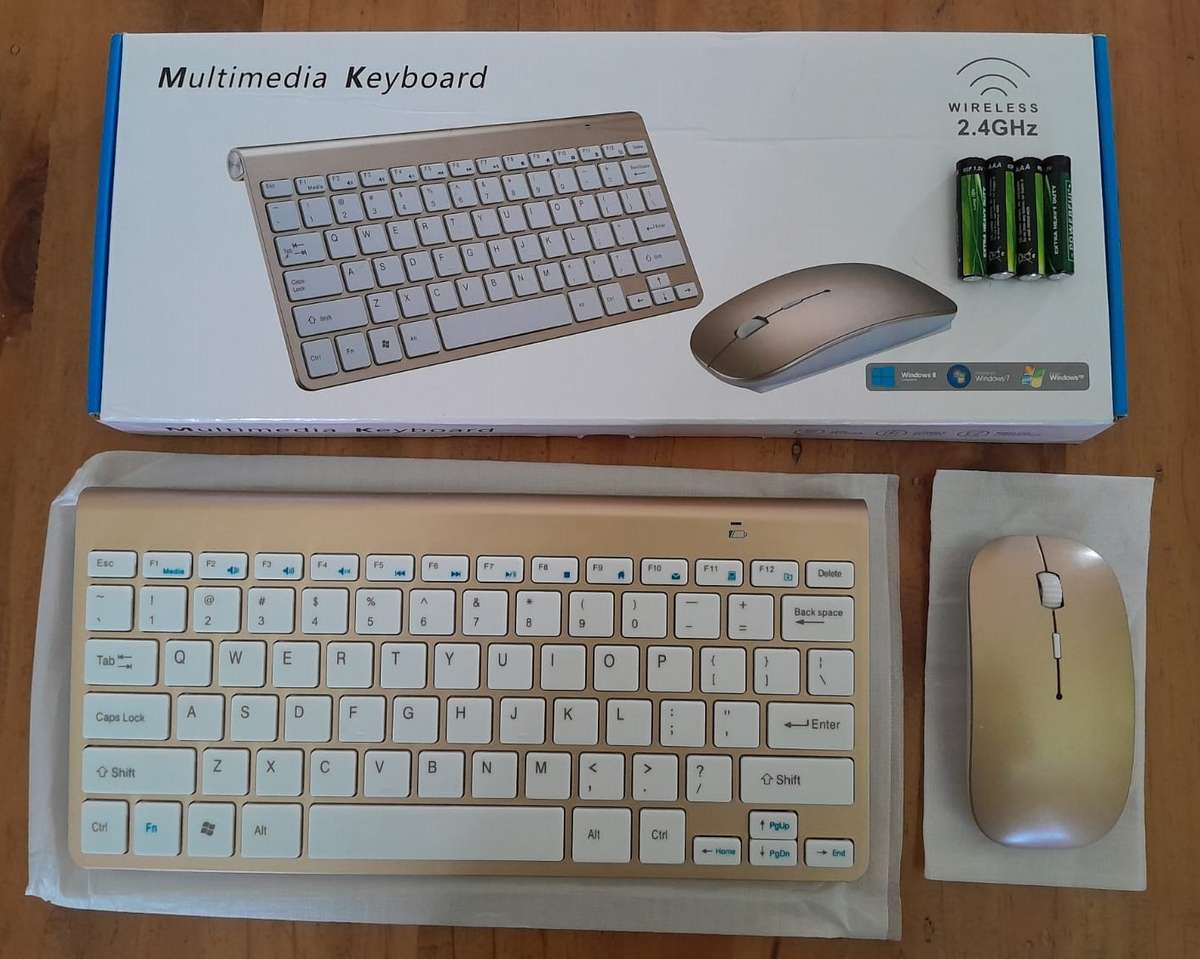 Keyboard and Mouse Set Wireless Bluetooth White and Old Gold