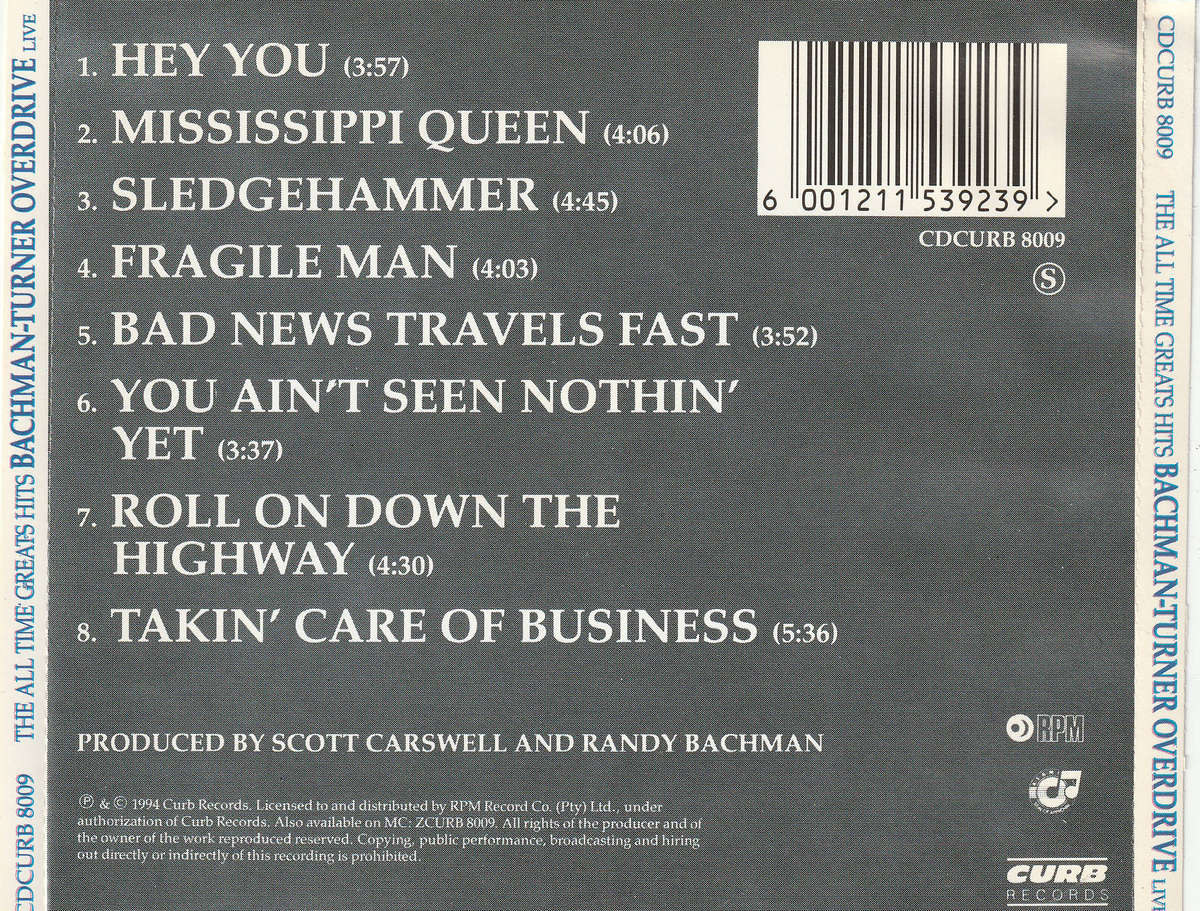 Bachman-Turner Overdrive - All Time Greatest Hits Live CD D
