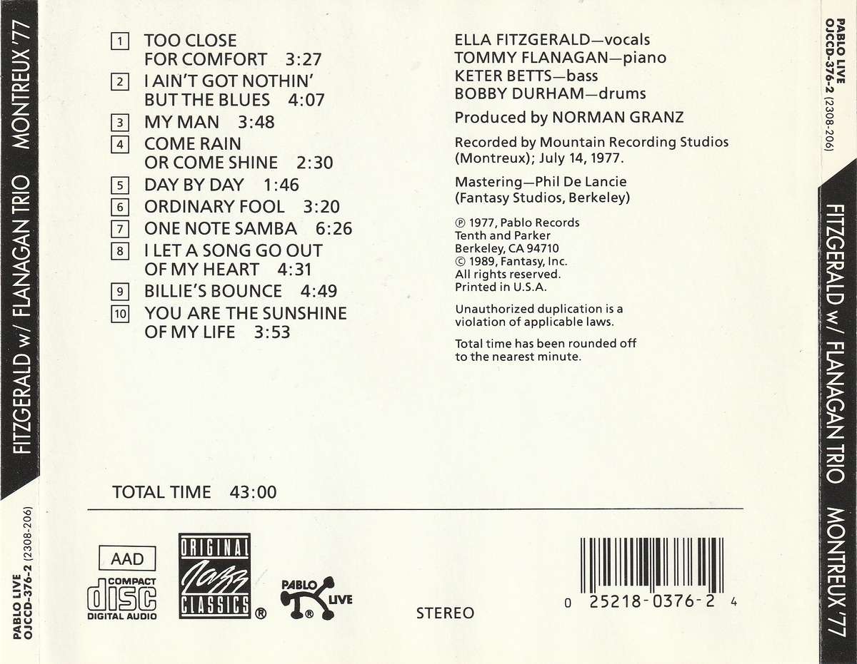 Ella Fitzgerald & Tommy Flanagan Trio - Montreux '77 CD Import