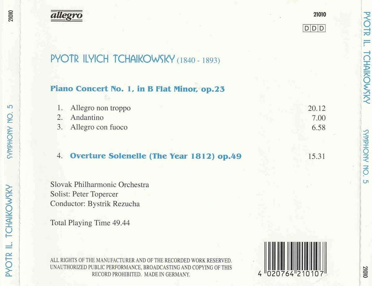 Tchaikowsky - Piano Concert No. 1 / Overture Solenelle CD Import