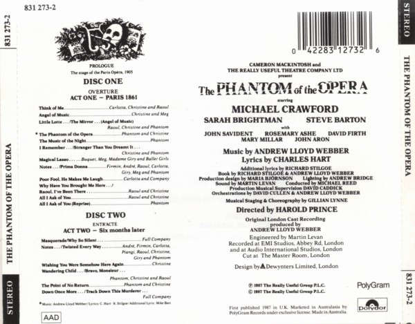 Andrew Lloyd Webber - Phantom of the Opera Double CD Import