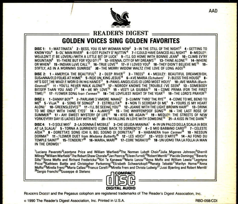 Various Readers Digest - Golden Voices Sing Golden Favourites 4x CD