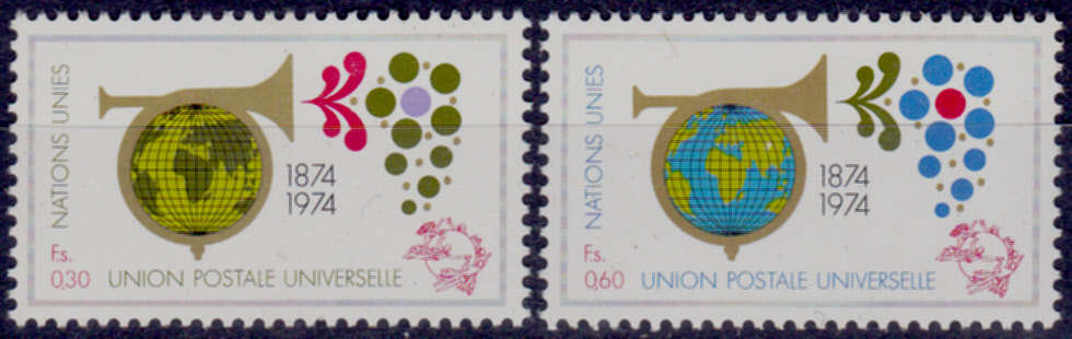 UN GENEVA 1974, 22 March. 100th ANNIV OF UPU, set, MNH, CV +/-R 30.00 view scan