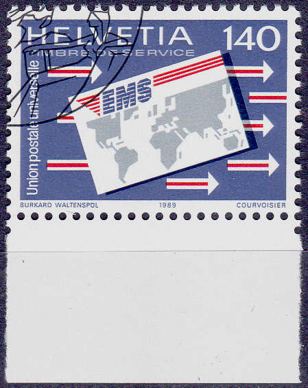 SWITZERLAND UPU 1989, 7 March. INSCRIPTION UPU, single, CTO, CV +/-R ?? view scans