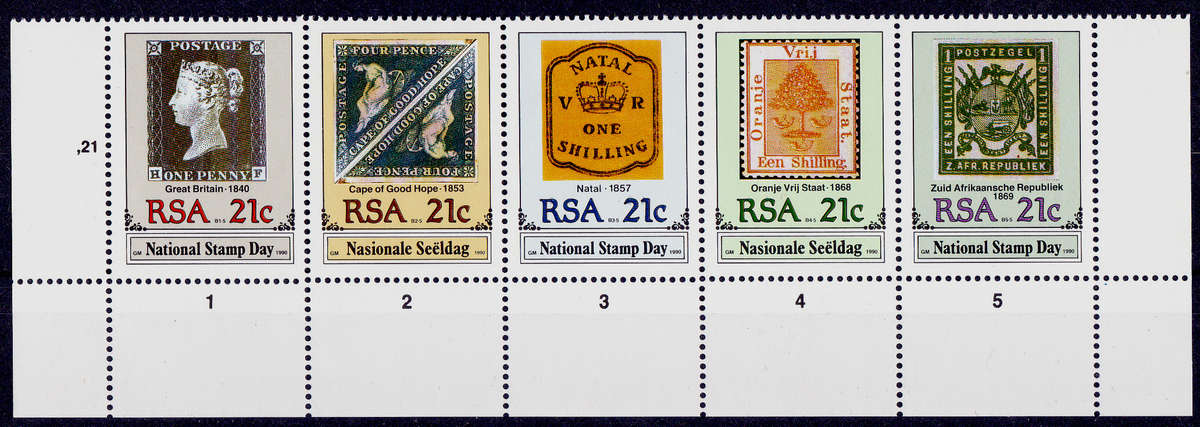 RSA 1990, 12 May. NATIONAL STAMP DAY setenant strip, MNH, CV R 17.00 view scans