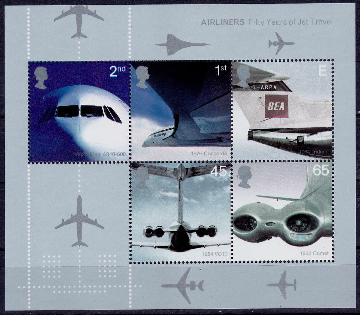 ENGLAND 2002, 2 May. 50th ANNIV OF JET TRAVEL, minisheet, MNH, CV+/- R 130.00 view scans