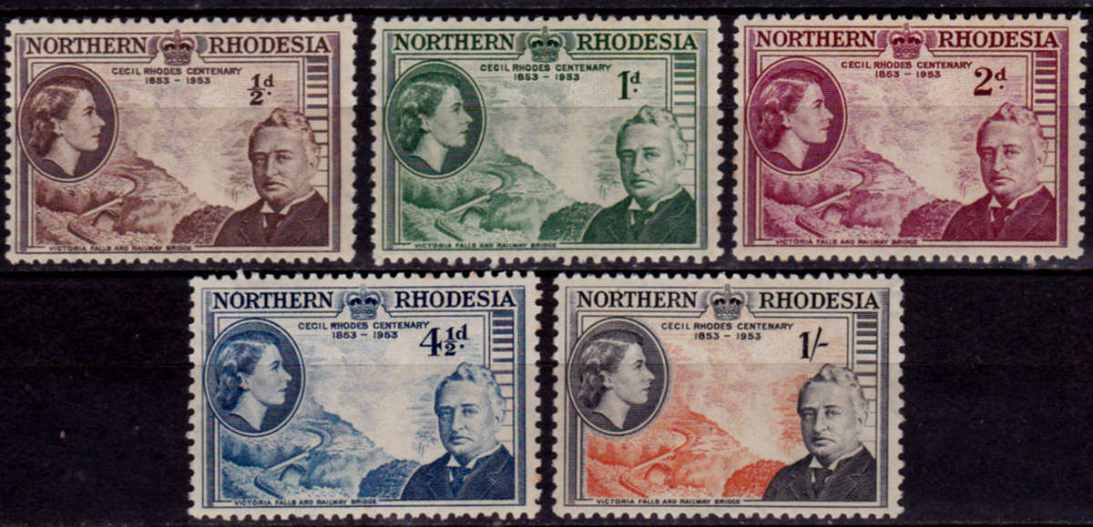 NORTHERN RHODESIA 1953, 30 May. CENTENARY BIRTH CECIL RHODES, set, MH, CV R 64.00 view scans