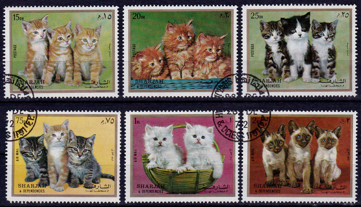 SHARJAH 1972. CATS - KITTENS, set, CTO, CV +/-R ?? view scans