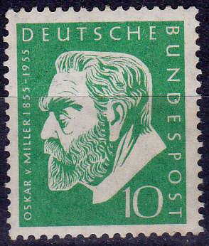 GERMANY 1955, 7 May. OSKAR V MILLER, single, MNH CV +/-R 100.00 view scans