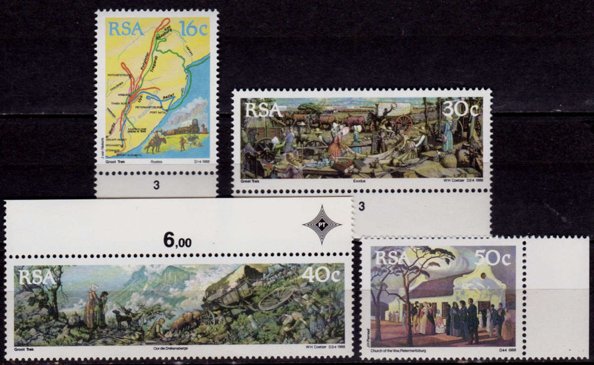 RSA 1988, 21 Nov. 150th ANNIV OF THE GREAT TREK, set, MNH, CV R 14.50 view scans