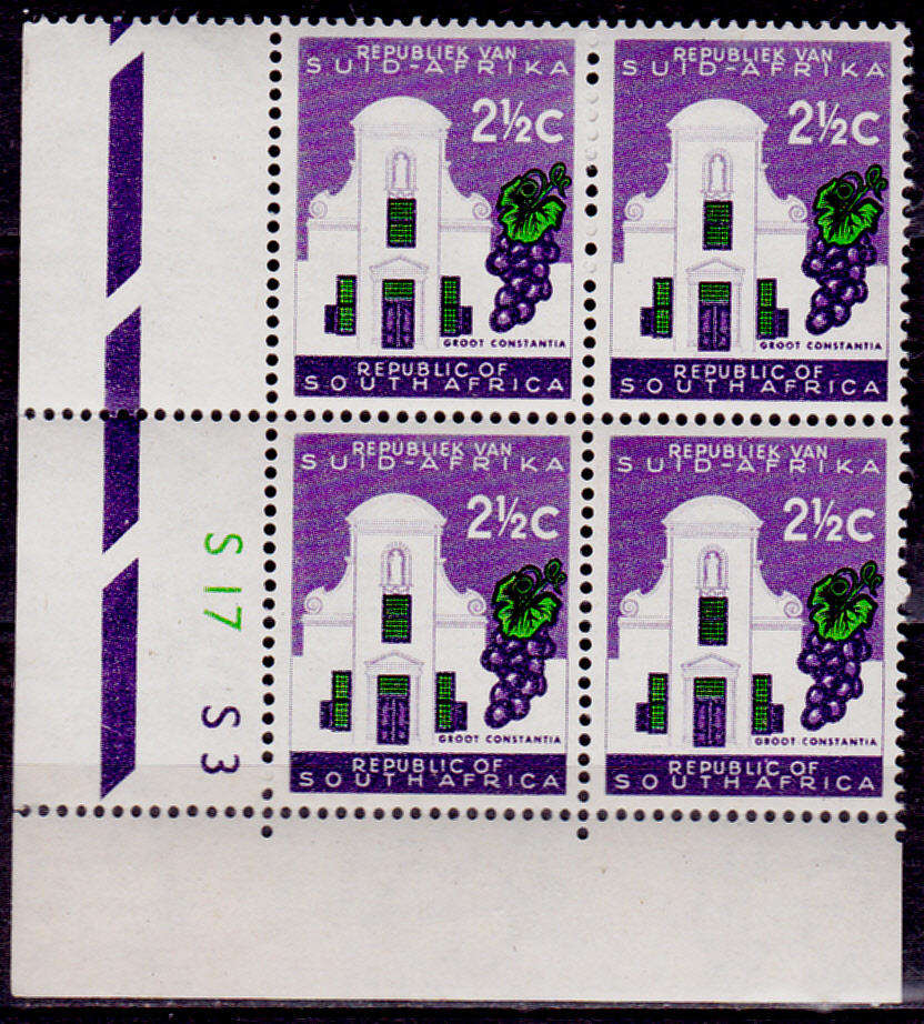 RSA 1961, July. DEFINITIVE ISSUE, 2½c control block, MNH, CV R 15.00 view scans