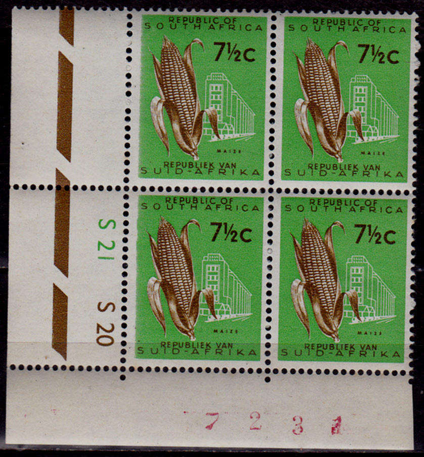 RSA 1962, March. DEFINITIVE ISSUE, 7½c control block, MNH, CV R 60.00 view scans