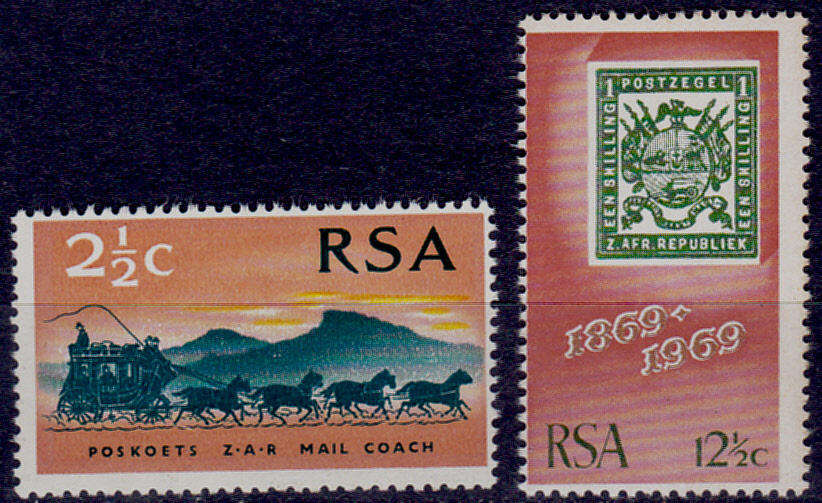 RSA 1969, 6 Oct. 100th ANNIV 1st STAMP ZAR, set, MNH, CV R 42.50 view scans