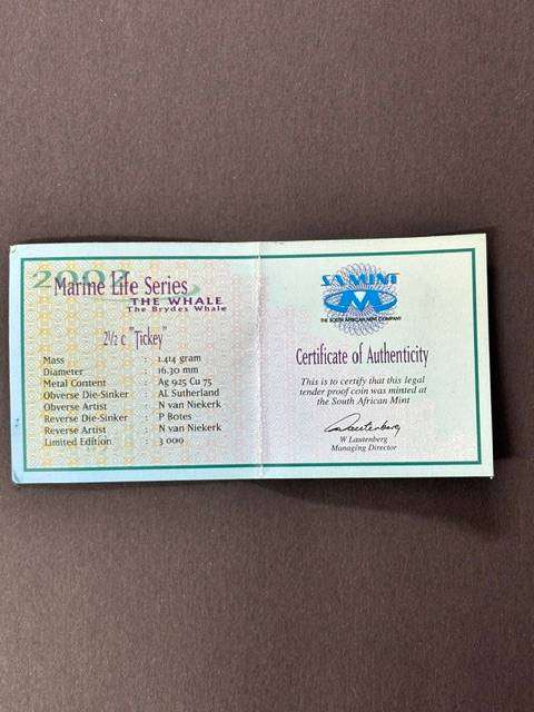 2002 SA Silver 2 1/2c Proof - Marine Life Series - The Whale