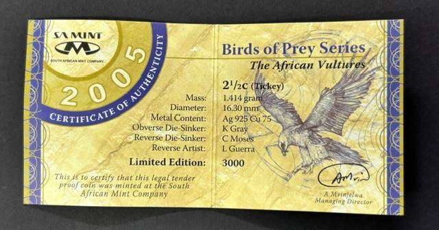 2005 SA Silver 2 1/2c Proof - Birds of Prey Series -The African Vultures