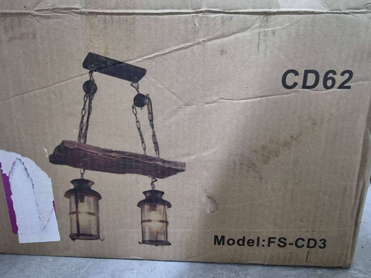 Rustic Wood & Iron 2 Lamp Pendant Chandelier CD62