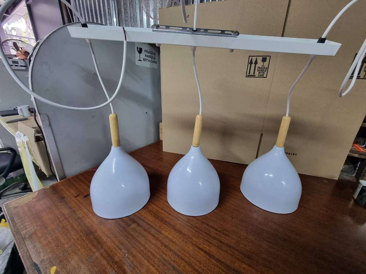 Modern Small Bowl Style Pendant Light Fitting - Row Of 3 - White 6006