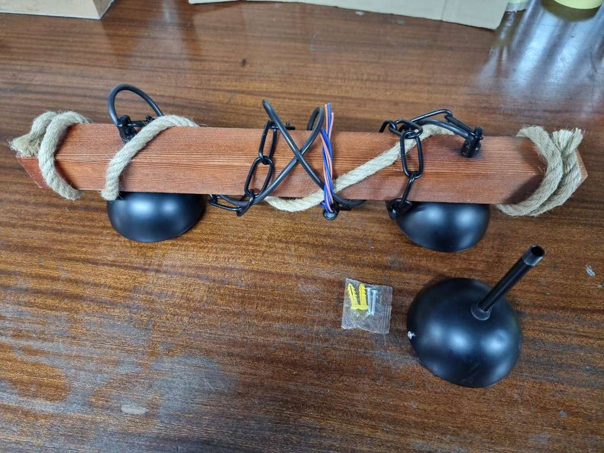 Rustic Wood and Rope 2 Lamp Pendant light fitting - CD88 #4