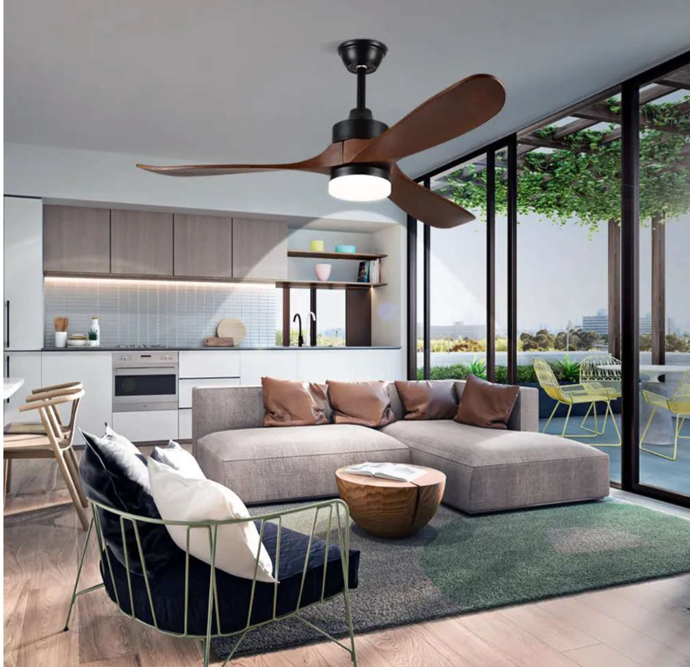 52 Inch Wood Blade & Black Ceiling Fan With Remote Control - WD004 #5