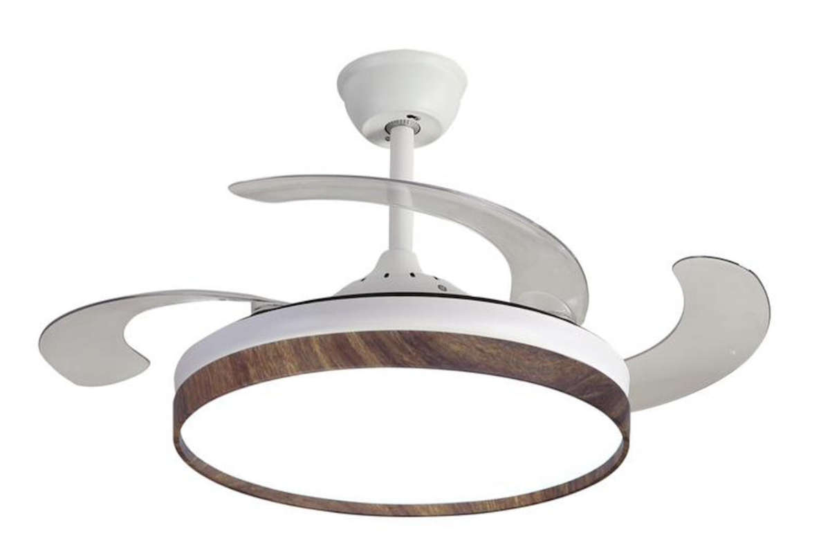 Retractable Ceiling Fan With Remote Control - 094 -  White & Walnut #38