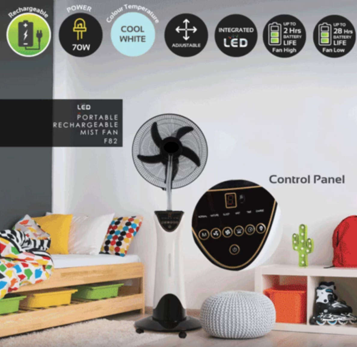 Eurolux Rechargeable Mist Fan With Light & Remote