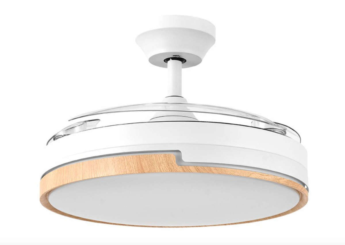LED Ceiling Fan With Remote - White and Light Wood - 091 #37