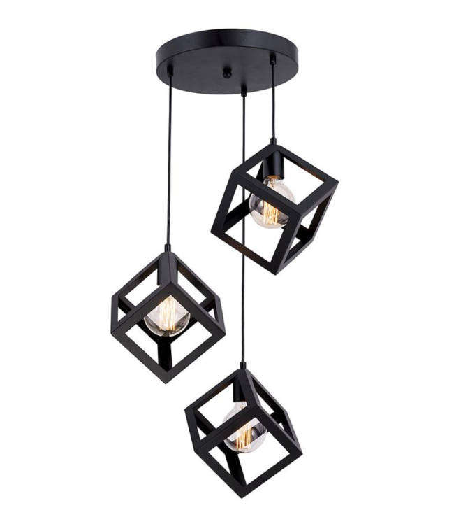 Cluster of Three Cube Industrial Pendant Light fitting - Black - CD54
