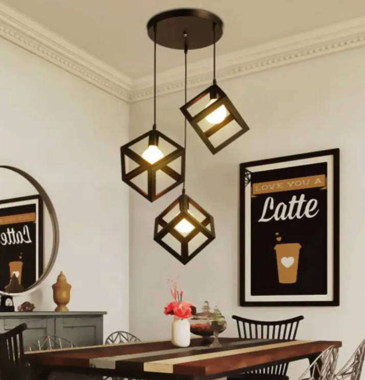 Cluster of Three Cube Industrial Pendant Light fitting - Black - CD54