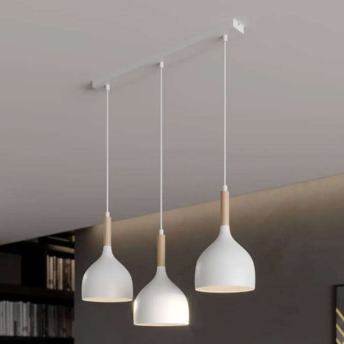 Modern Small Bowl Style Pendant Light Fitting - Row Of 3 - White 6006