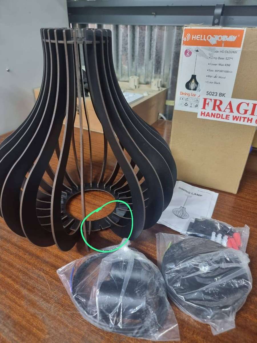 Curved wooden pendant light fitting 5023 black