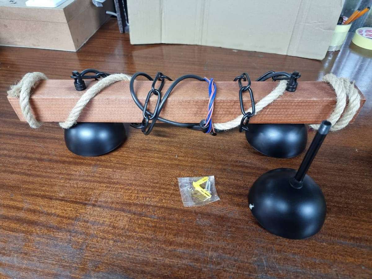 Rustic Wood and Rope 2 Lamp Pendant light fitting - CD88 #2