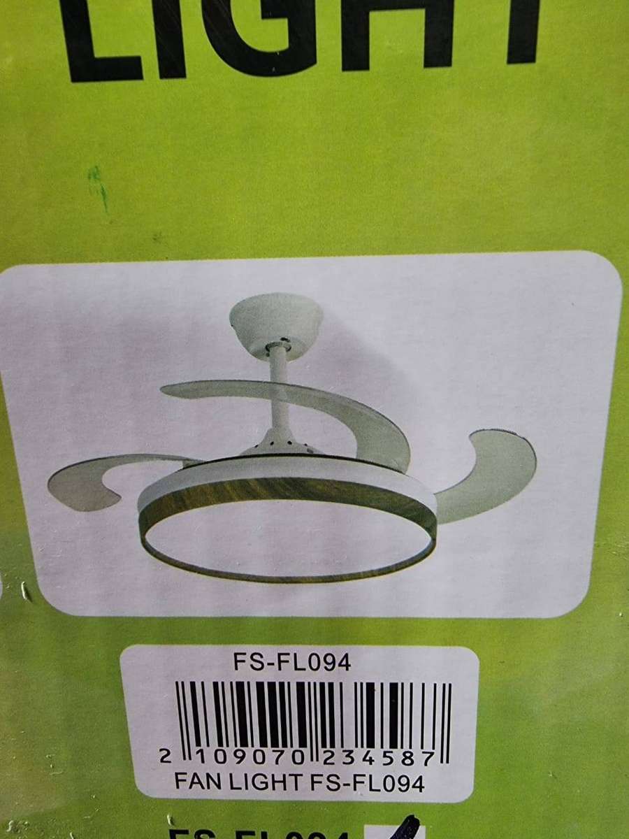 Retractable Ceiling Fan With Remote Control - 094 -  White & Walnut #38