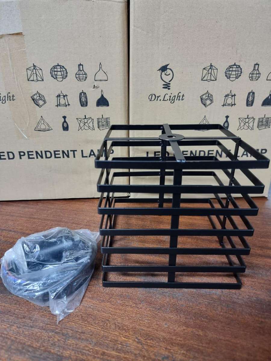 2 Pack - Metal cage Pendant Light fitting - Black