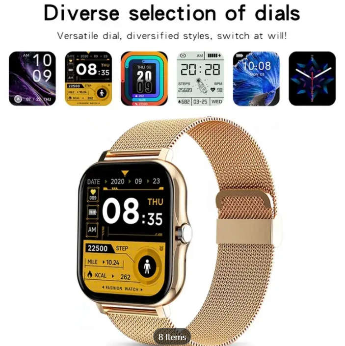 New Full Touch Smart Watch - High-Resolution Display, Sleep & Exercise Tracker. Grey silicone strap.