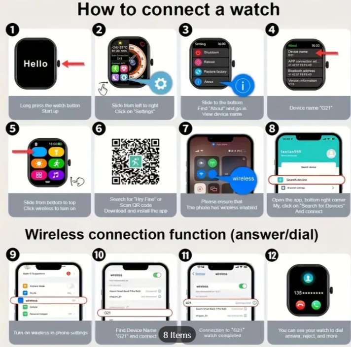 New Full Touch Smart Watch - High-Resolution Display, Sleep & Exercise Tracker. Grey silicone strap.