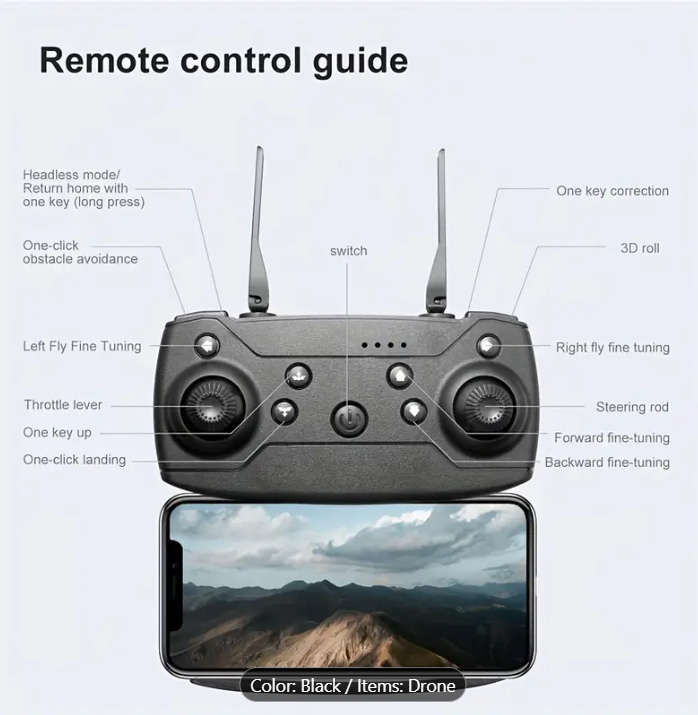 Drone E99 With 2 Cameras Foldable RC Remote Control 1080p Drone