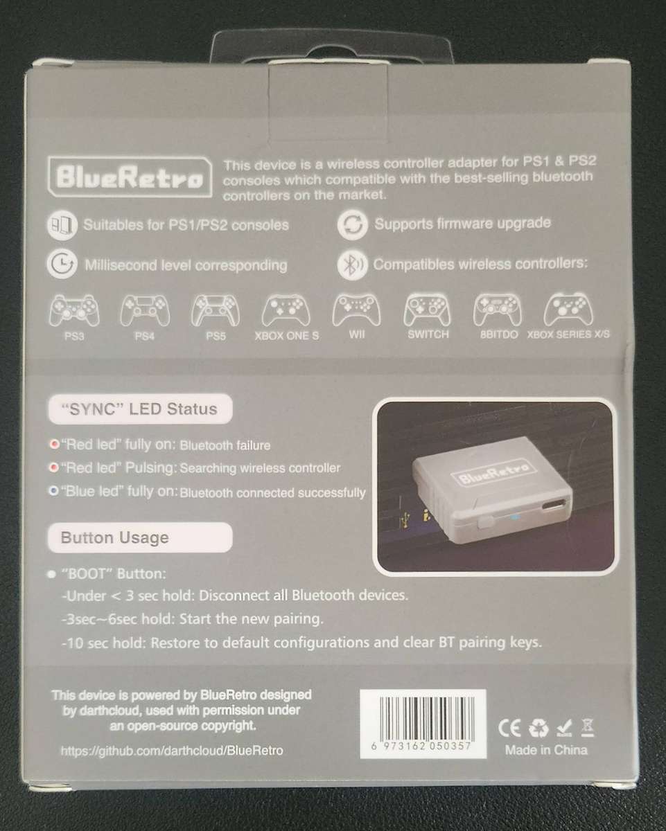 Blue Retro Wireless Controller Adapter - PlayStation 1/PlayStation 2