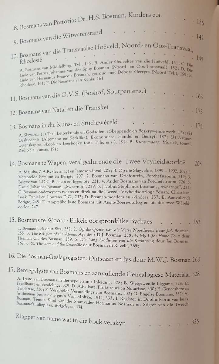 Die Bosmans van Suid Afrika 1707 - 1965