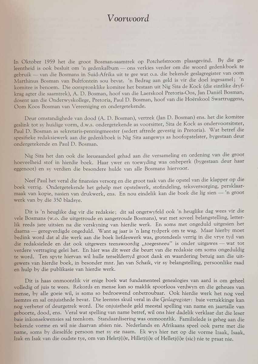 Die Bosmans van Suid Afrika 1707 - 1965