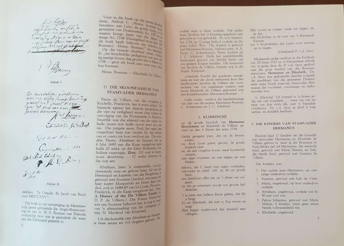 Die Bosmans van Suid Afrika 1707 - 1965