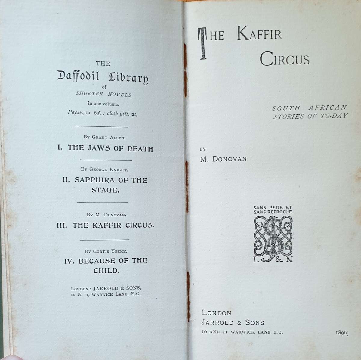 *Very rare find* The K*ffir Circus, A South African Story - M. Donovan (1896)