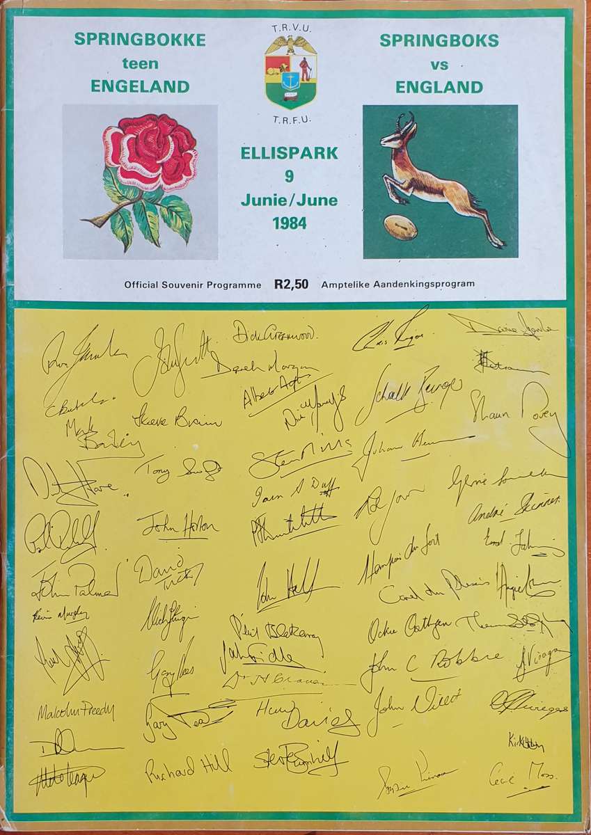 Springboks vs England June 1984 Programme