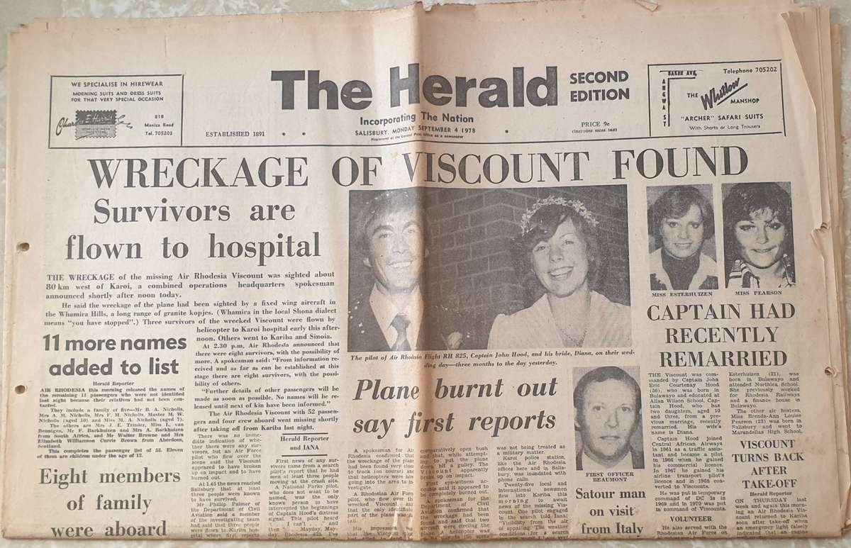 The Herald (Monday Sep. 4, 1978) Wreckage of Viscount Found