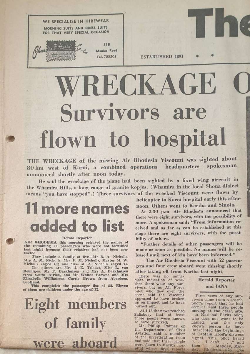 The Herald (Monday Sep. 4, 1978) Wreckage of Viscount Found