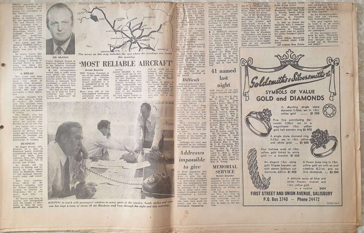 The Herald (Monday Sep. 4, 1978) Wreckage of Viscount Found