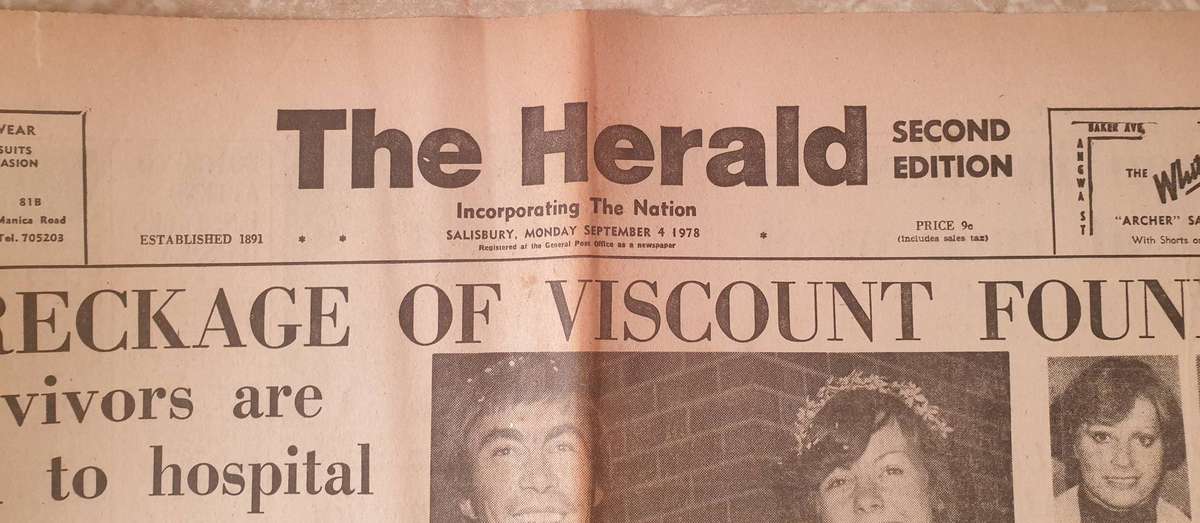 The Herald (Monday Sep. 4, 1978) Wreckage of Viscount Found