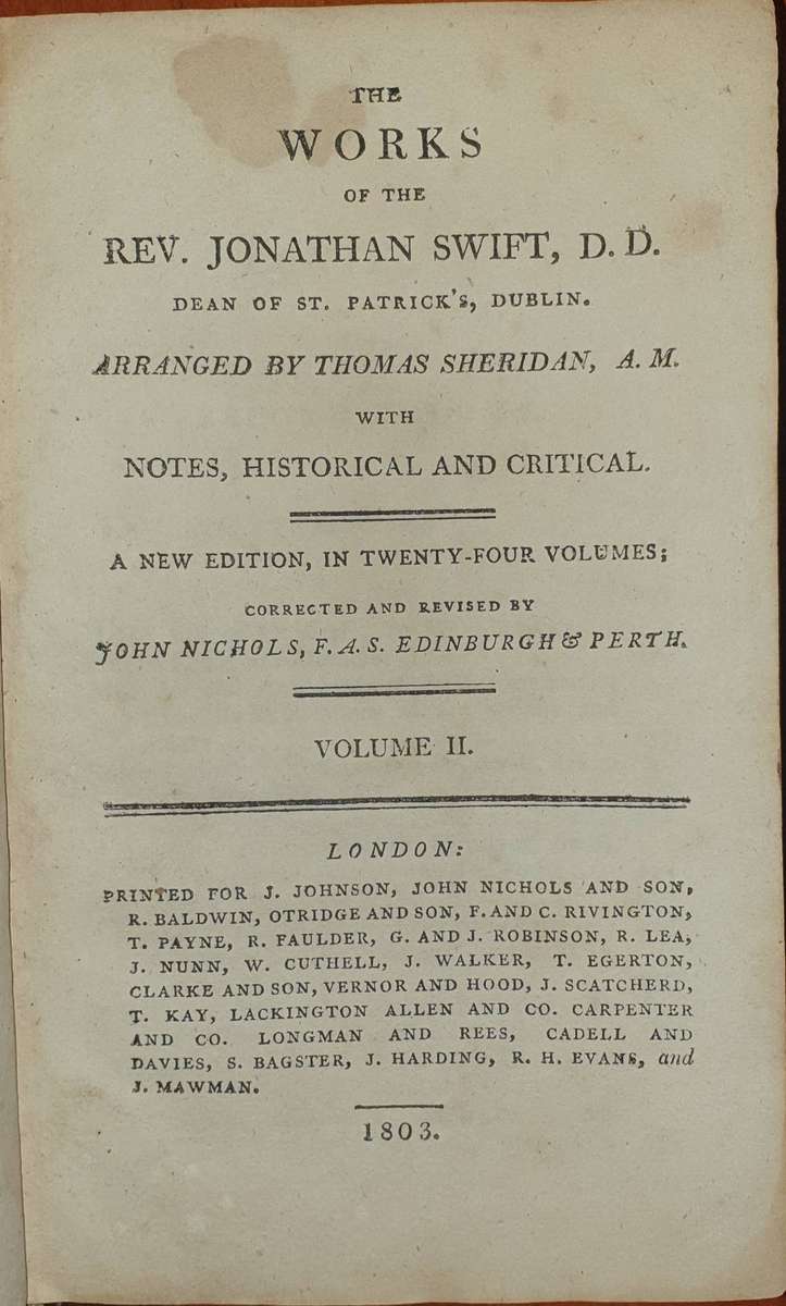 *1802 / 03 - The Works of Rev. Jonathan Swift (3 Volumes)