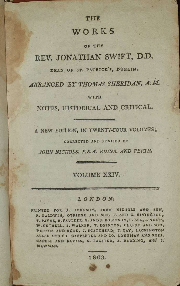 *1802 / 03 - The Works of Rev. Jonathan Swift (3 Volumes)