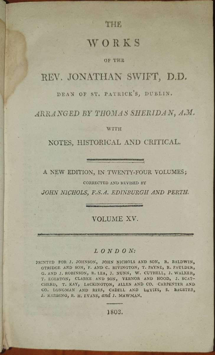 *1802 / 03 - The Works of Rev. Jonathan Swift (3 Volumes)